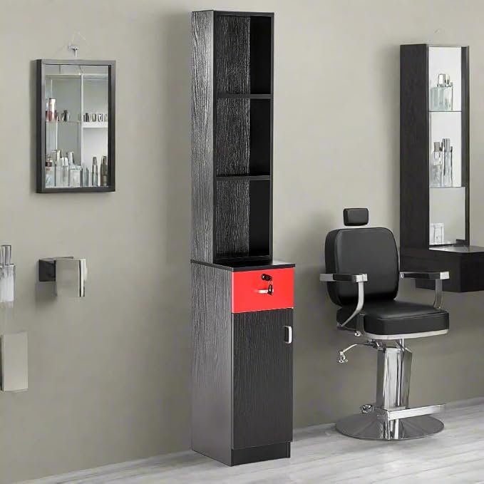 BarberPub Locking Wall Mount Hair Styling Barber Station Drawer Storage Beauty - Image 2