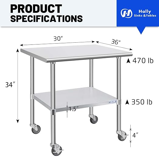 Hally Stainless Steel Table for Prep & Work 30 x 36 Inches - Image 2