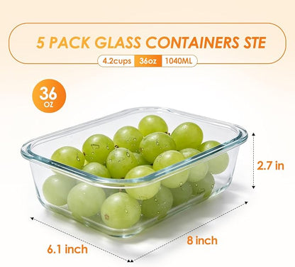5 Pack 36oz Glass Storage Containers - Image 2