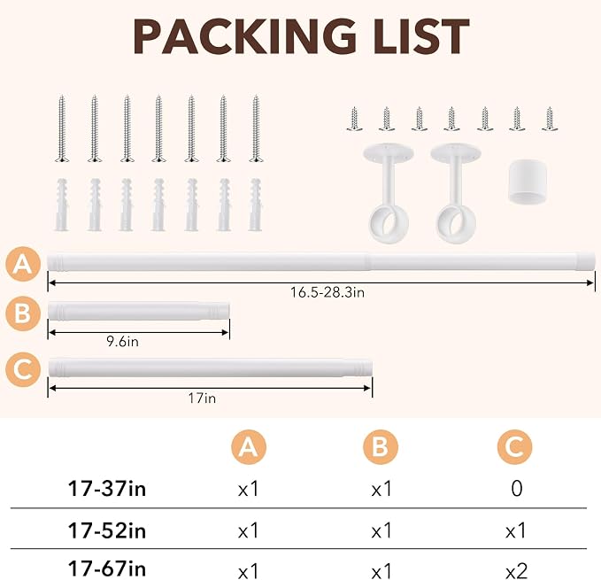 SUTINE Closet Rod, Closet Rods for Hanging Clothes, 17 to 52 inch Adjustable - Image 2