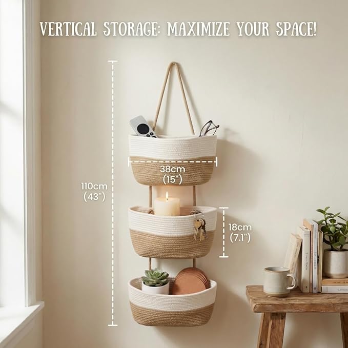 Hanging Basket, Woven 3 Tier Over Door Basket - Image 2