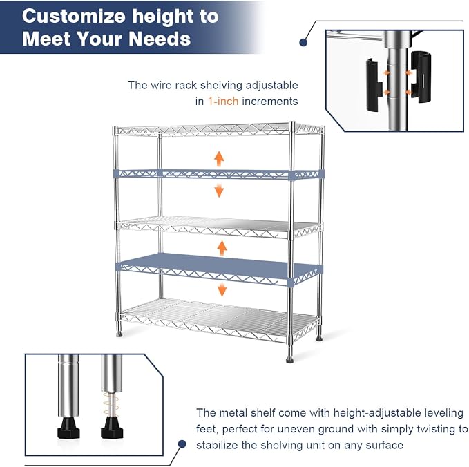 Adjustable 3-Tier Metal Wire Shelves on Wheels, 35.4x17.7 x36.5 | Heavy Duty - Image 6