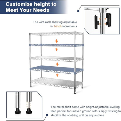 Adjustable 3-Tier Metal Wire Shelves on Wheels, 35.4x17.7 x36.5 | Heavy Duty - Image 6