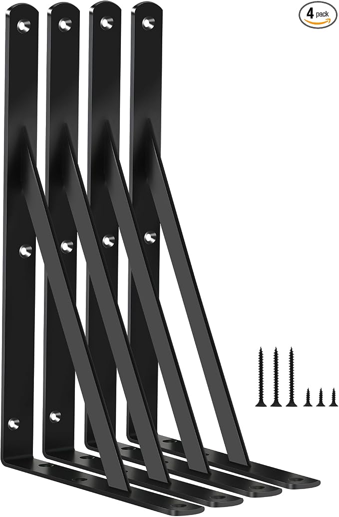 4 Pack L12 x H 8" Black Heavy Duty Shelf Brackets by MHMYDZ
