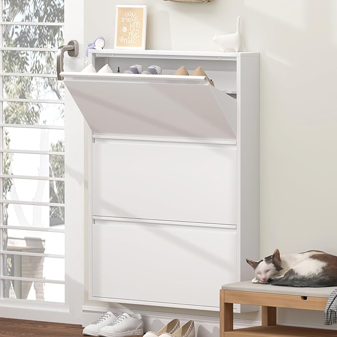 GREATMEET Shoe Rack for Closet, Slim Wall Mounted Metal Cabinet by GREATMEET