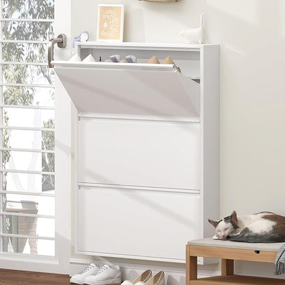 GREATMEET Shoe Rack for Closet, Slim Wall Mounted Metal Cabinet by GREATMEET