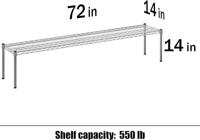 14" Deep x 72" Wide x 14" Height Wire Shelving Kit | 1-Tier | NSF Commercial - Image 3
