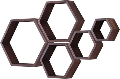 Hexagon Shelves, Floating Wall Shelf, Honeycomb Octagon Cube Shelves Wood | - Image 9