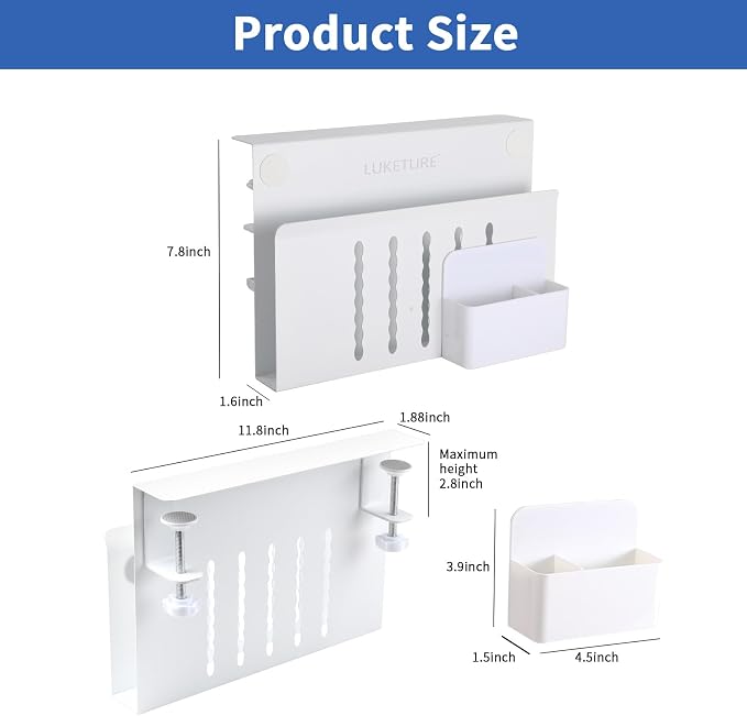 LUKETURE Desk Side Storage, Steel Side Desk Organizer, No Drill Laptop Holder - Image 4