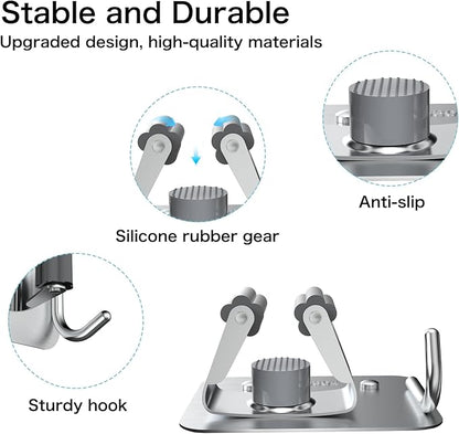 nacena Broom Holder Wall Mount, 4 Packs Silver Stainless Steel Mop and Broom - Image 2
