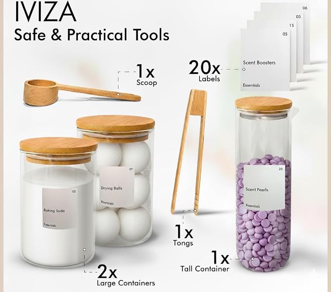IVIZA Glass Laundry Detergent Dispenser & Storage Set – Liquid Detergent Pump - Image 7