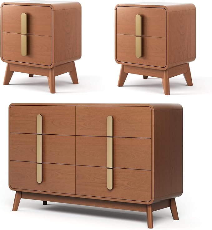 Mid Century Modern Bedroom Set, 6 Drawer Dresser and Nightstand Sets - Image 8