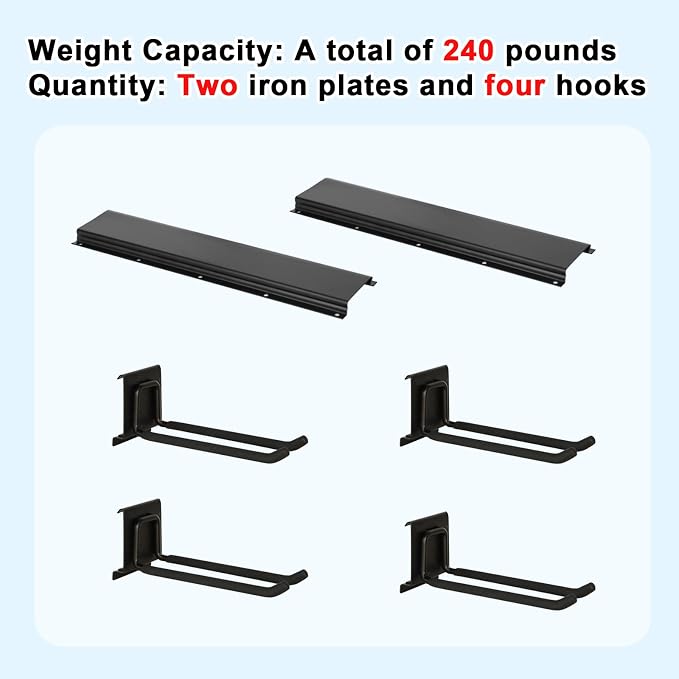 Garage Tool Organizer Wall Mount 32in- 4 Heavy Duty Hooks, 240lbs Capacity - Image 5