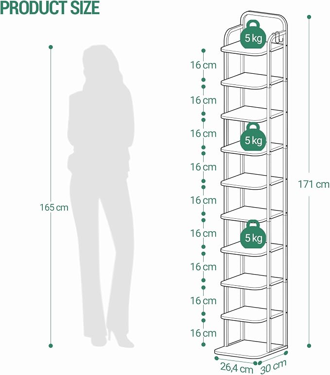 Hzuaneri 10 Tiers Vertical Shoe Rack, Narrow Shoe Tower, Tall Shoes Shelf - Image 2