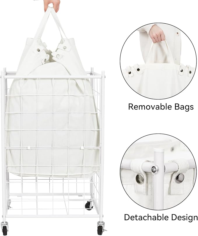 WOWLIVE Laundry Hamper with Wheels, Metal Wire Frame Rolling Laundry Basket - Image 6