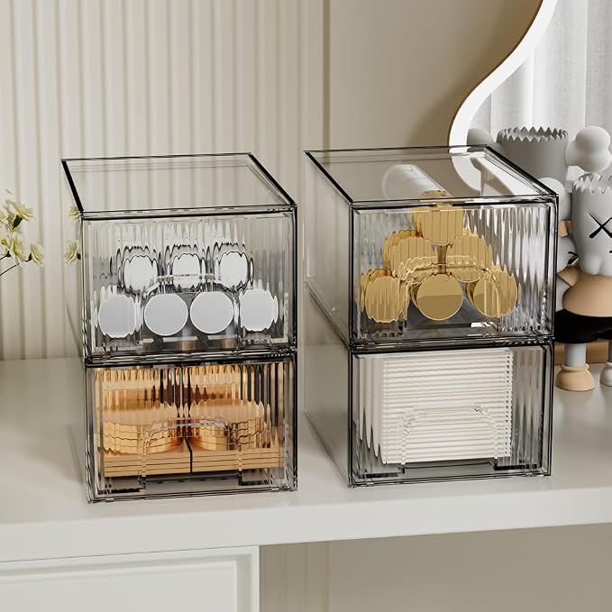 ZHIAI 4 Pack Clear Stackable Storage Drawer, Acrylic Drawer, Cosmetic Organizer - Image 3