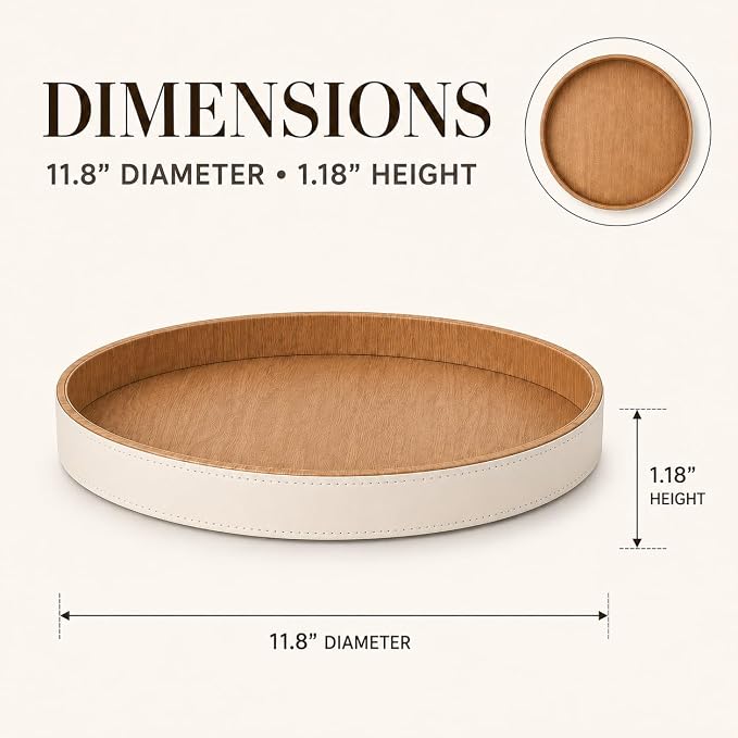 GORESE Round Coffee Table Tray, 12 in PU Leather Tray - Image 3