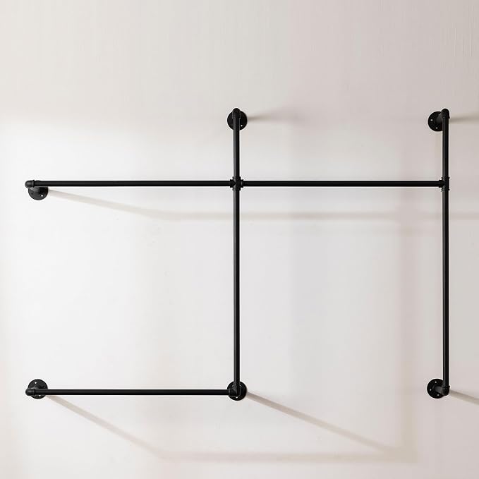 Industrial Pipe Clothing Rack Heavy Duty Wall Mounted Clothes Rack, Pipe - Image 3