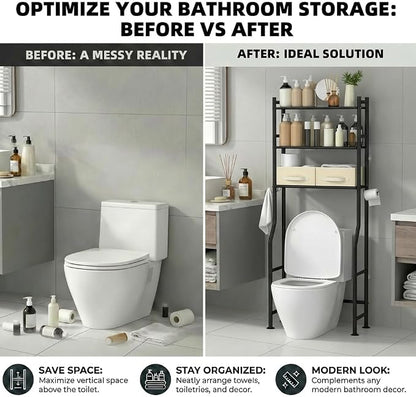 GloTika 3-Tier Over Toilet Storage, 2 Baskets | Anti-Tilt Safety System - Image 7