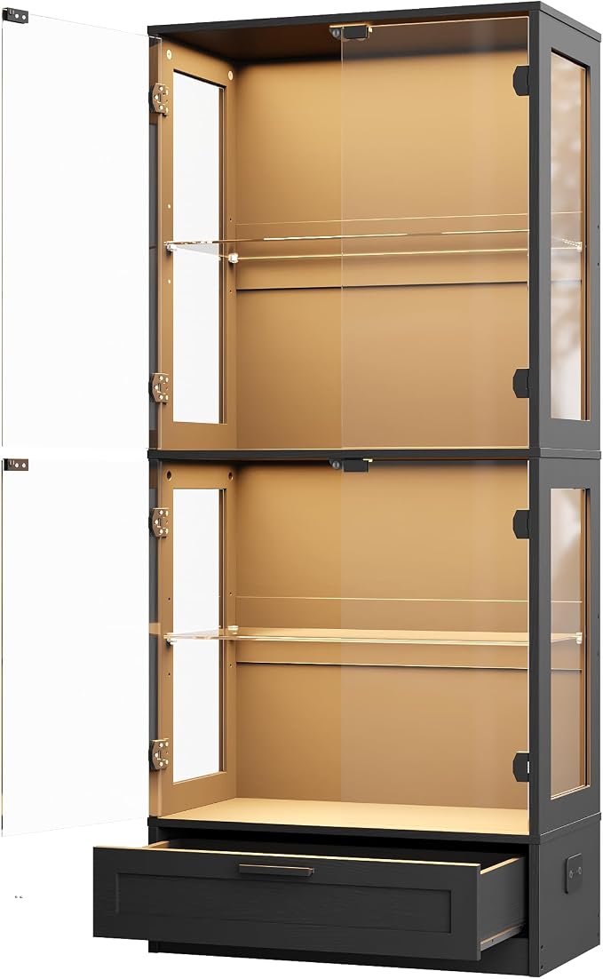 Display Cabinet with Glass Doors, 3 Color Lights, Auto-On Sensor, 4 Tempered - Image 9