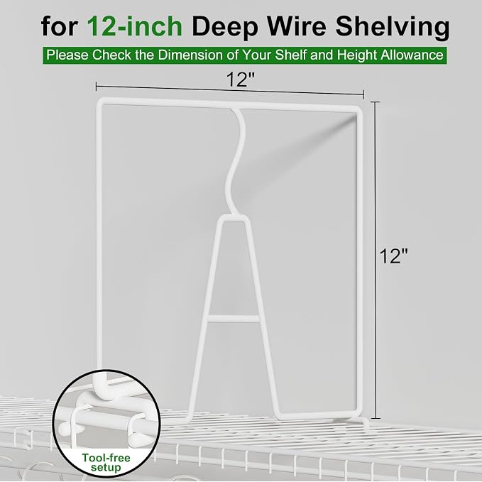 SortNStore Wire Shelf Dividers for Closet: 12-inch Tall 12-inch Deep 6 Pack - Image 2
