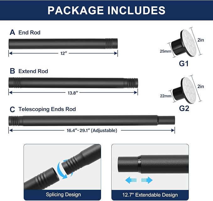 No Drilling Closet Rod, 27.5-94 Inches Hanging Closet Rod - Image 6