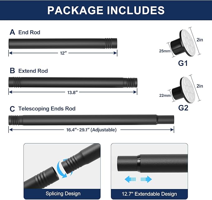 No Drilling Closet Rod, 27.5-94 Inches Hanging Closet Rod - Image 6