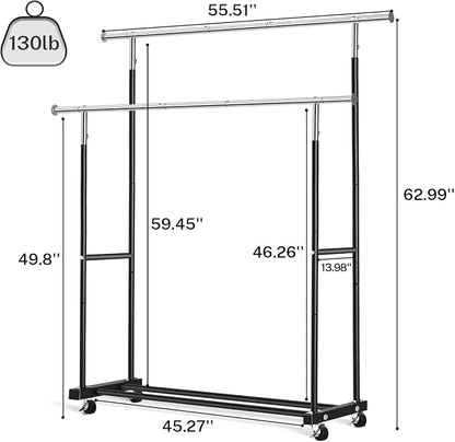 VICERII Double Clothing Rack, 130LB Capacity Heavy Duty Garment Rack - Image 5