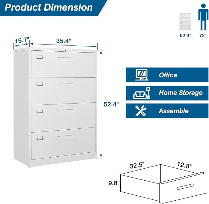 4 Drawer File Cabinet, Lateral Filing Cabinets - Image 3