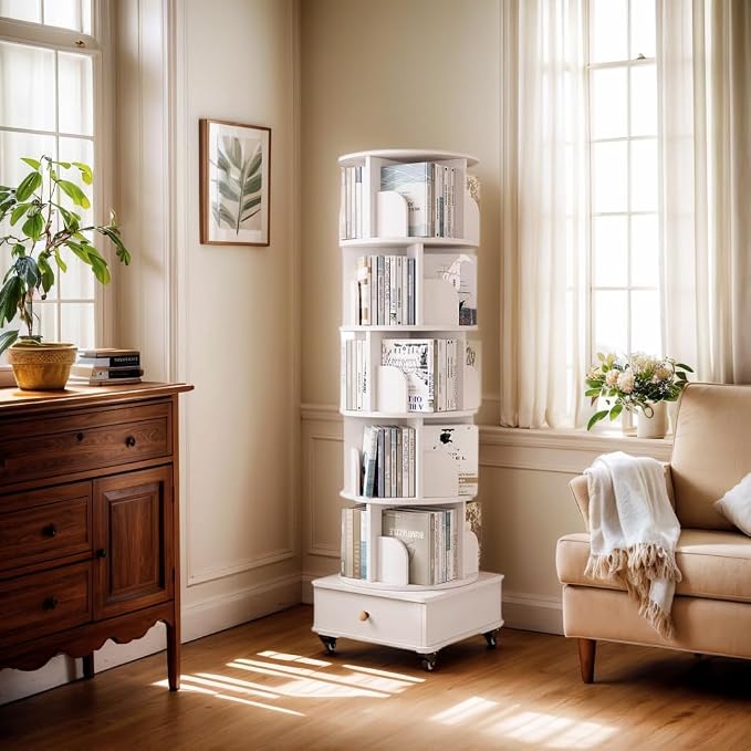 Rotating Bookshelf 5 Tier Bookcase - Image 5