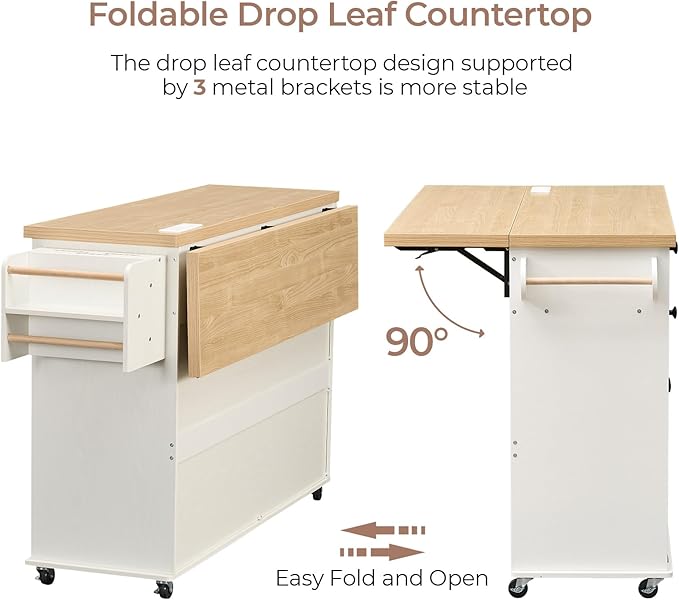 60.2" Kitchen Islands with Storage, Kitchen Island Cart with Trash Can Storage - Image 4