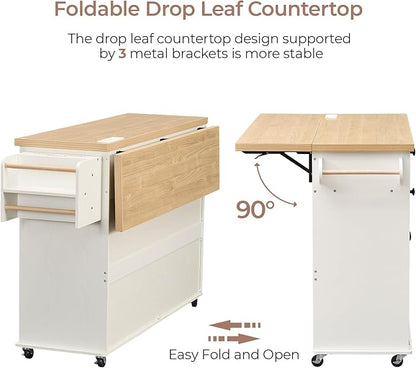 60.2" Kitchen Islands with Storage, Kitchen Island Cart with Trash Can Storage - Image 4
