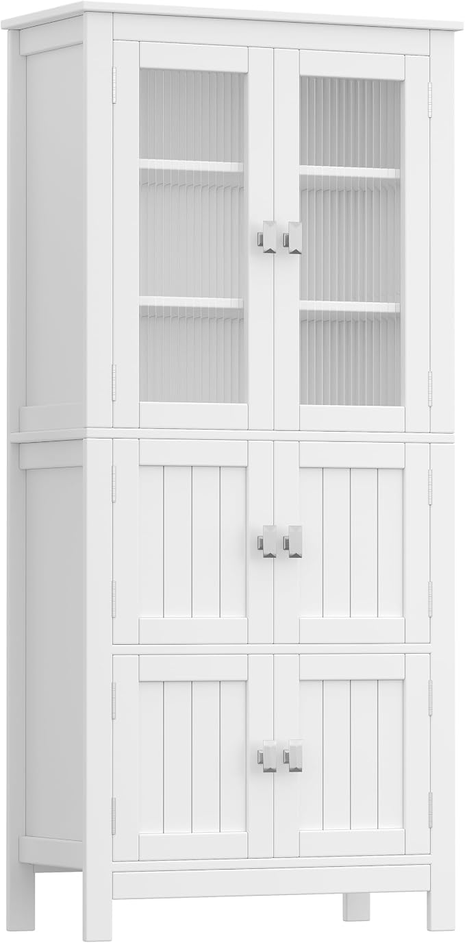 Akxomel 53.1" Tall Bathroom Cabinet 6 Doors Linen Floor Storage Cabinet | - Image 7