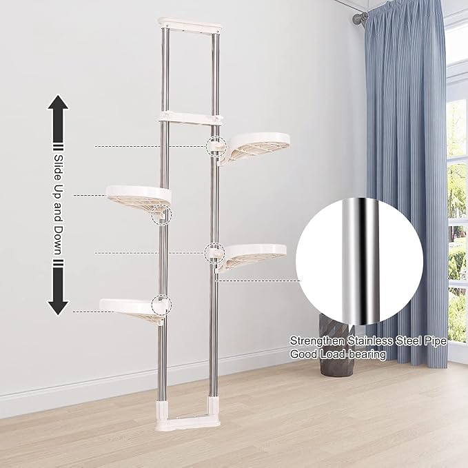 BAOYOUNI Indoor Window Plant Stand Metal Double Pole Storage Shelf Flower Pot - Image 8