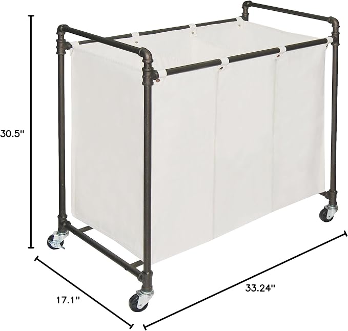 028-28003 Modern Industrial Style 3 Section Laundry Sorter, 33.24” W x 17.10” D - Image 9