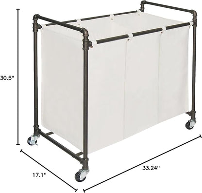 028-28003 Modern Industrial Style 3 Section Laundry Sorter, 33.24” W x 17.10” D - Image 9