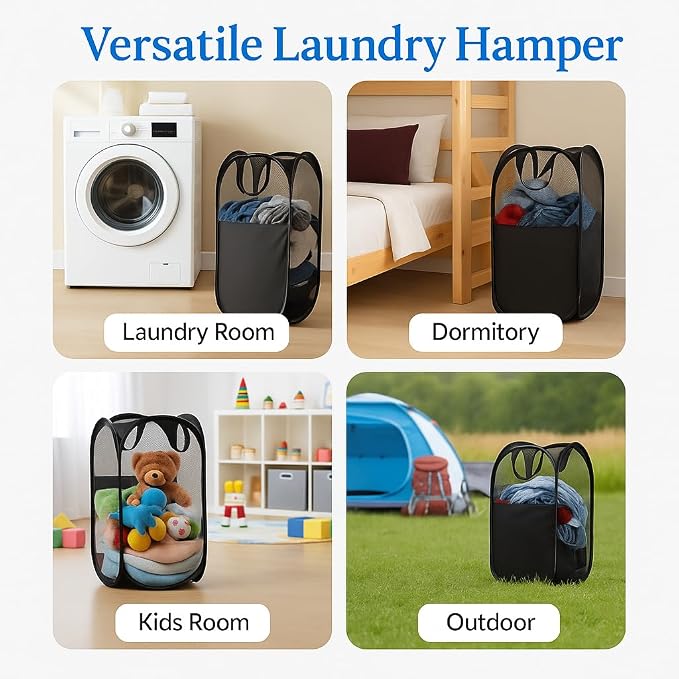 2-in-1 XL Hanging Laundry Hamper Bag 36x22in + Pop Up Mesh Laundry Basket | - Image 8