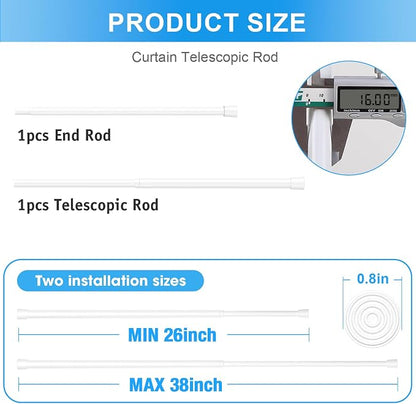 1 Pack Spring Loaded Tension Rod 27-38" Adjustable Curtain Rods No Drill - Image 2