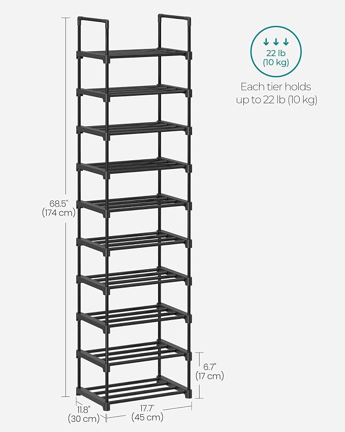 SONGMICS Shoe Rack, 10-Tier Shoe Organizer, Metal Storage Shelf, Upright or - Image 2
