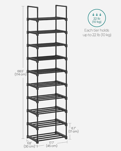 SONGMICS Shoe Rack, 10-Tier Shoe Organizer, Metal Storage Shelf, Upright or - Image 2