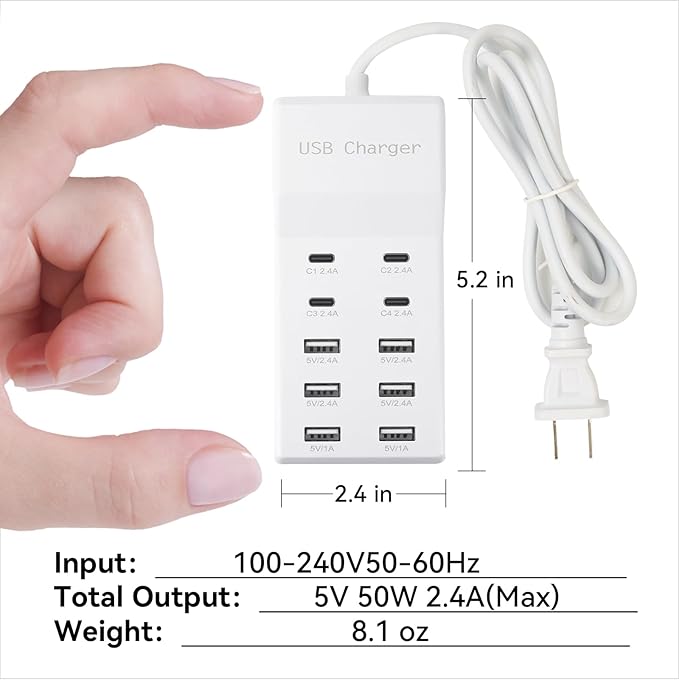 USB Charging Station with 6 USB-A & 4 USB-C Ports, 50W 10A USB Charger Block - Image 5