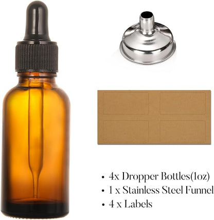 4 Pack, 1 oz Thick Dark Amber Glass Dropper Bottles - 30ml Tincture Bottles - Image 3