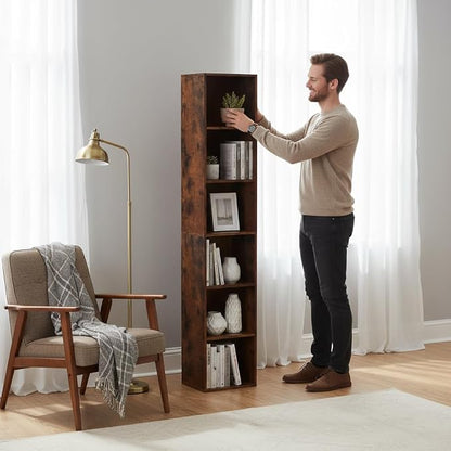 6-Tier Wooden Cube Storage Organizer, 62 Inch Tall Bookcase & Display Shelf - Image 2