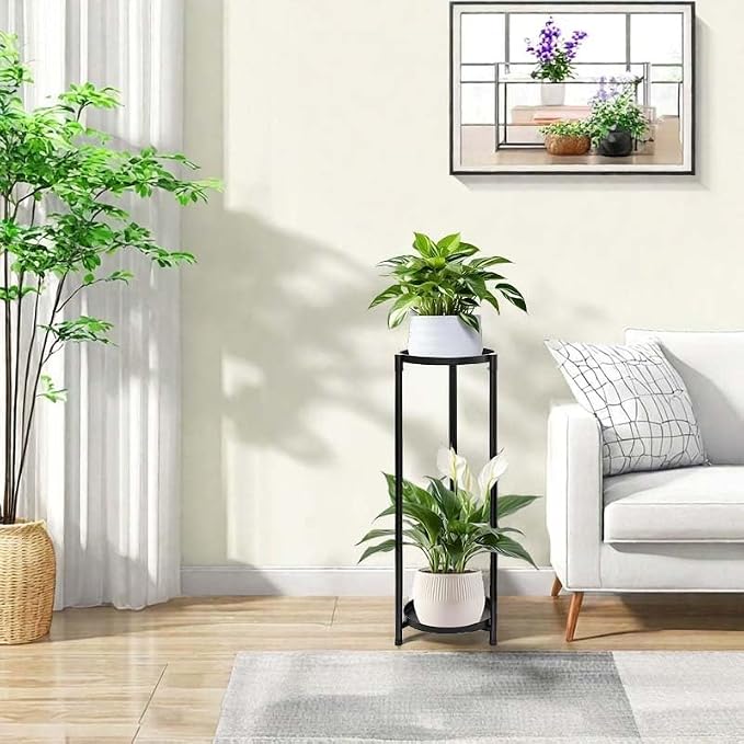 Plant Stand Indoor Outdoor, 2 Tier 24" Tall Black Flower Pot Plant Stands - Image 3