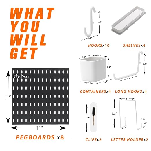 Pegboard Combination Kit, 8 Peg Boards and 30 Accessories Modular Hanging Black - Image 3