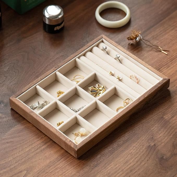9 Grid +3 Line Black Walnut Wooden Jewelry Tray Organizer - Image 4