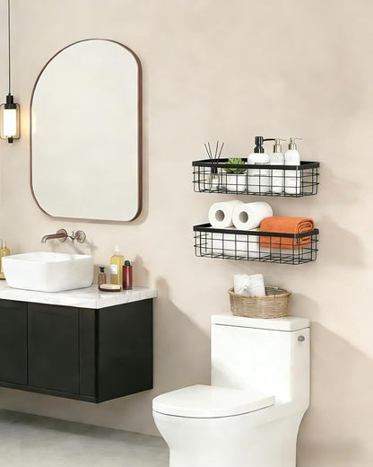 2 Pack Black Adhesive Metal Wire Wall Storage Baskets - Image 5