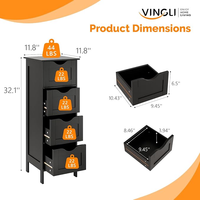 VINGLI Black Bathroom Storage Cabinet - Image 3