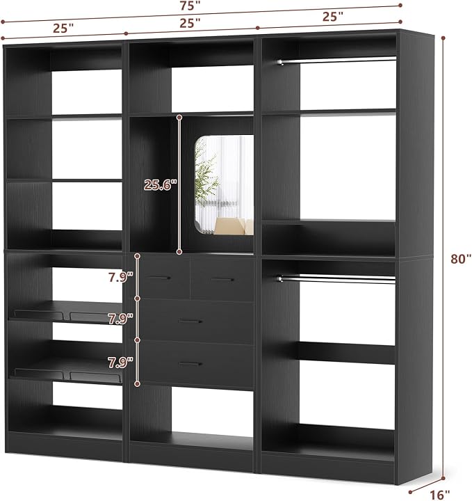 Unikito 75” Closet System with Drawers, 6.2FT Wood Closet Organizer with - Image 7