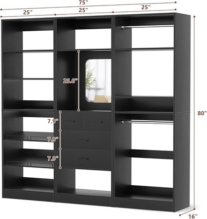 Unikito 75” Closet System with Drawers, 6.2FT Wood Closet Organizer with - Image 7